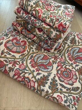 🍓 POTTERY BARN MIA BLOCK 6 piece duvet cover set Red Blue